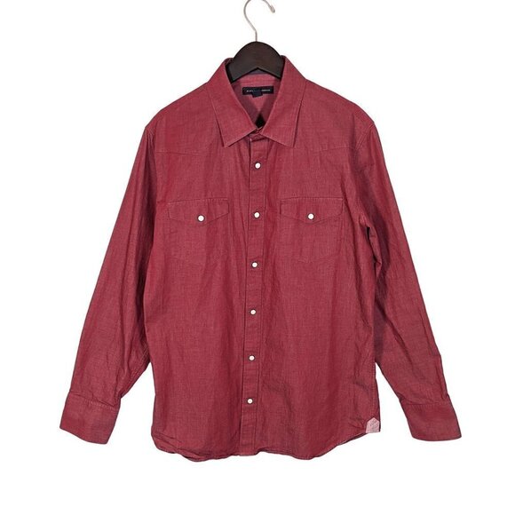 Men's Large Banana Republic Crimson Red Cotton Pearl Snap Western Rodeo Shirt - Picture 1 of 5